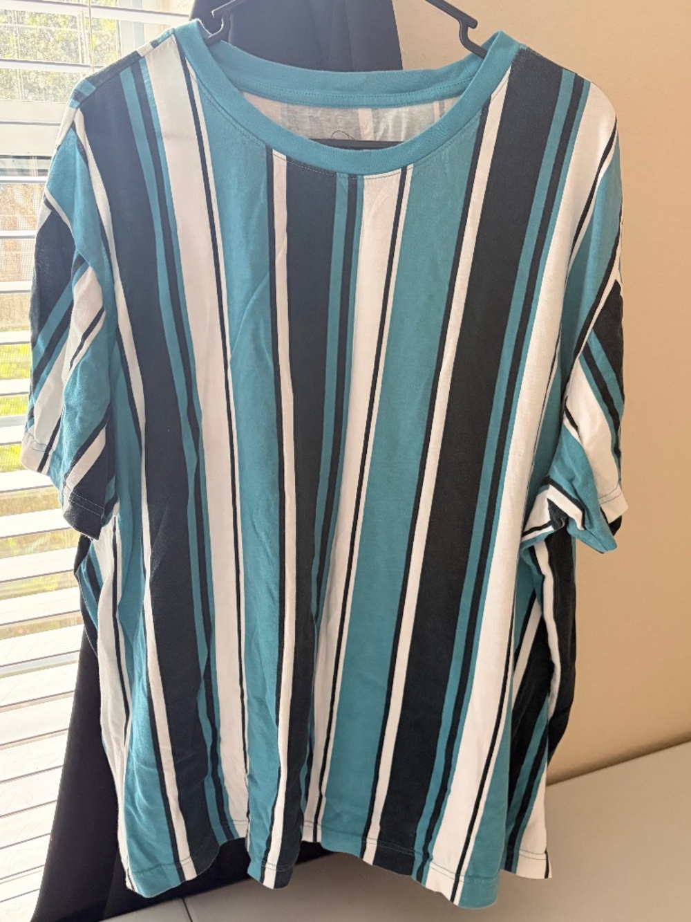 Original Use Men's XXL Vertical Striped Tee Teal Black White